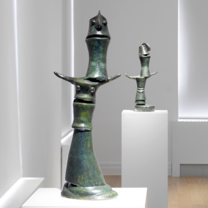 Exhibition space at the Max Ernst Museum with sculptural works by Max Ernst